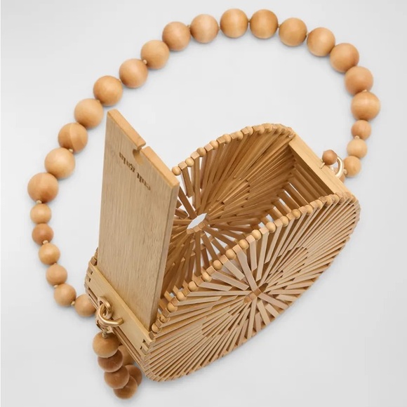 Cult Gaia Cutout Round Circle Beaded Strap Crossbody Bag NWT Natural Bamboo - Picture 16 of 16